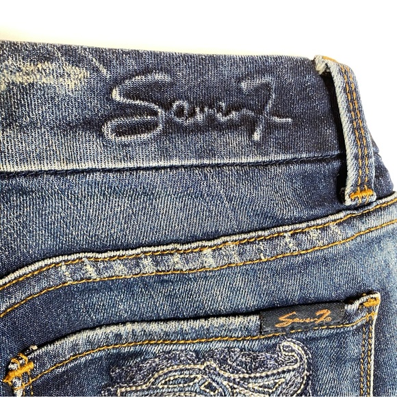 Seven 7 Womens Bootcut Jeans Sz 6 Distressed Stretch Mid Rise Denim Embroidery - Picture 8 of 14